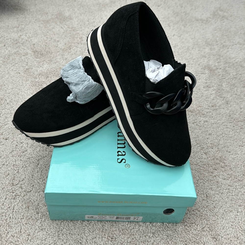 Pierre Dumas Black Slip-On Platform Sneakers with Chain Accent